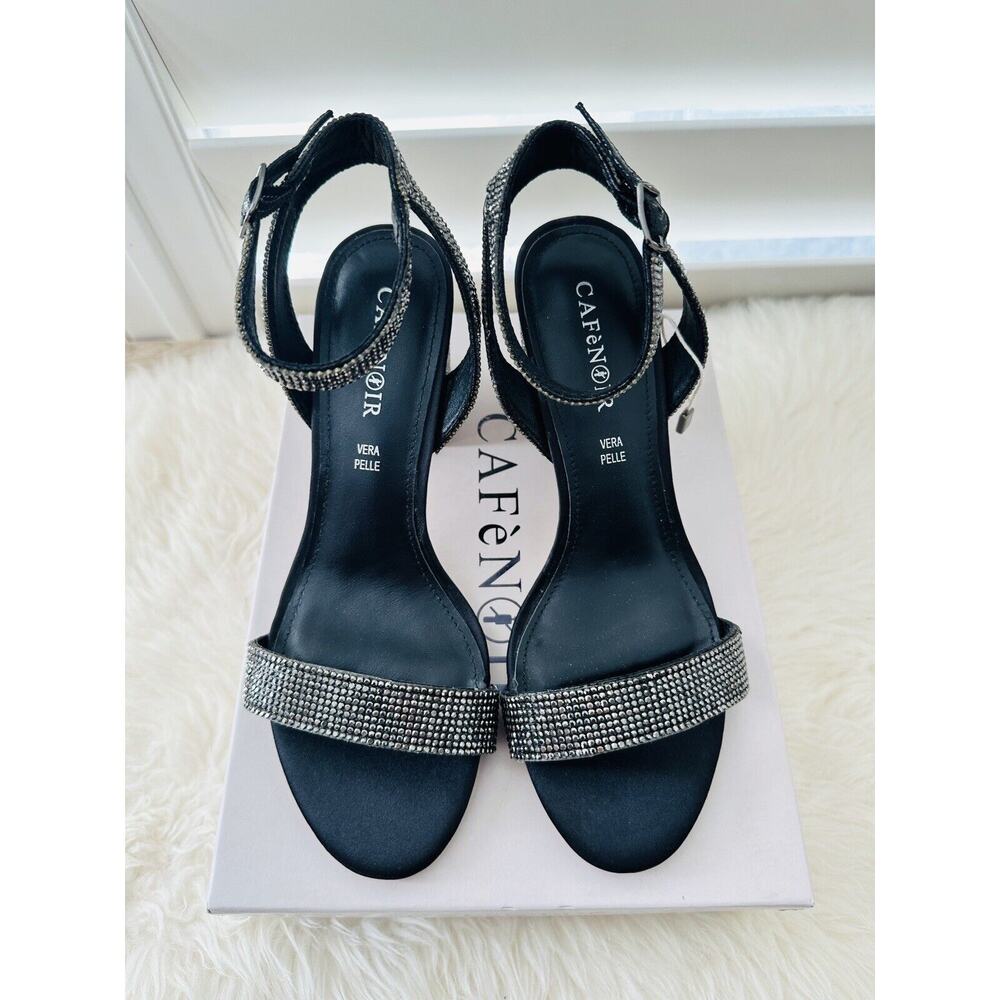 Italy Made CafeNoir Black Crystals Sparkling Sandals Womens Size 38 US 7.5 Shoes